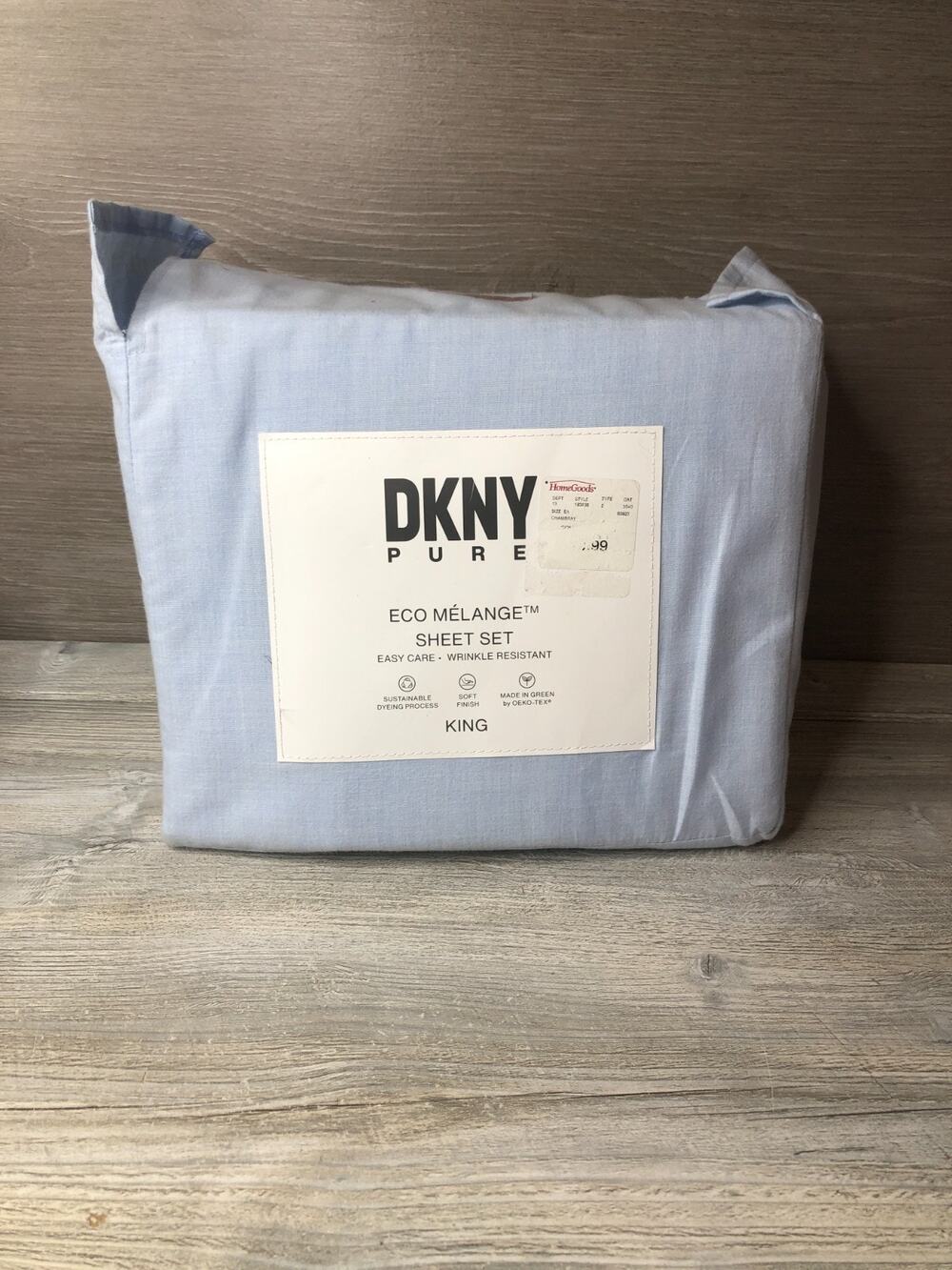 NIP DKNY Pure Blue Eco Melange Easy Care King Sheet Set 4Pc